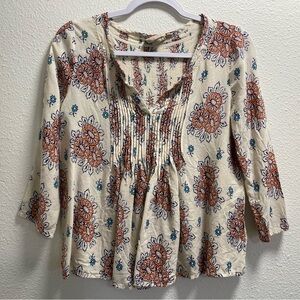 Anthropologie Vanessa Virginia Blouse Pleated Floral Peasant Top Boho XS